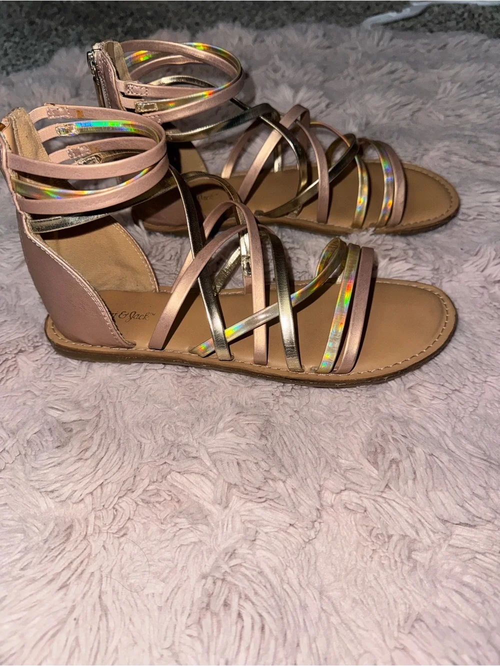 Cat & Jack Rose Gold Holographic Strappy Gladiator Sandals